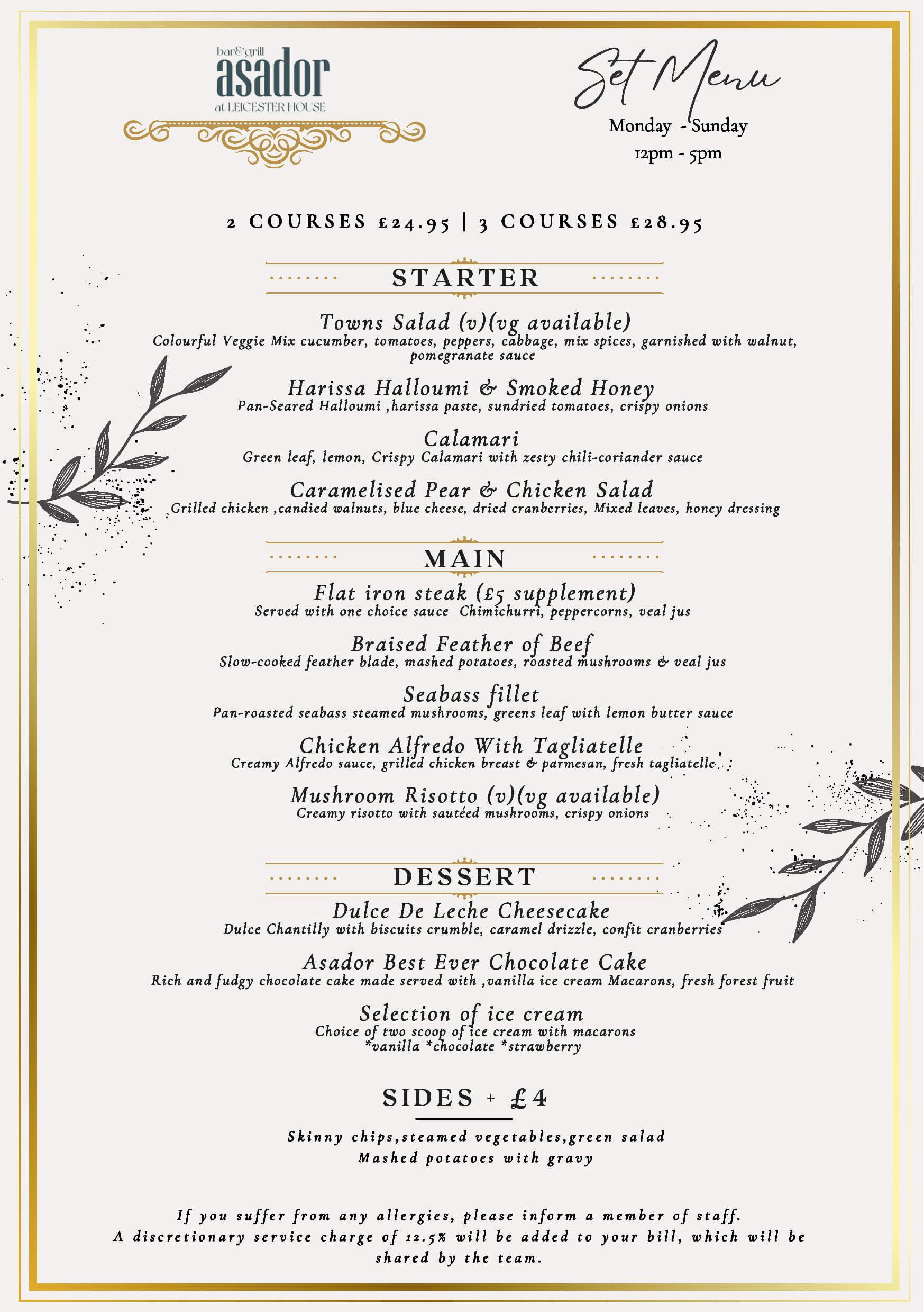Asador new set menu