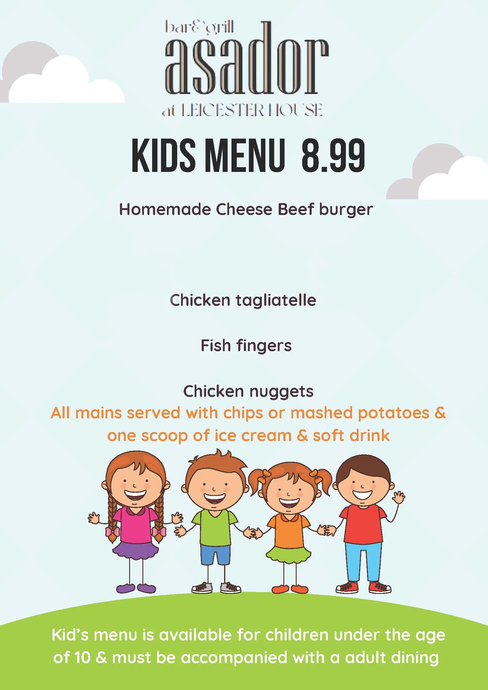 Kids menu asador