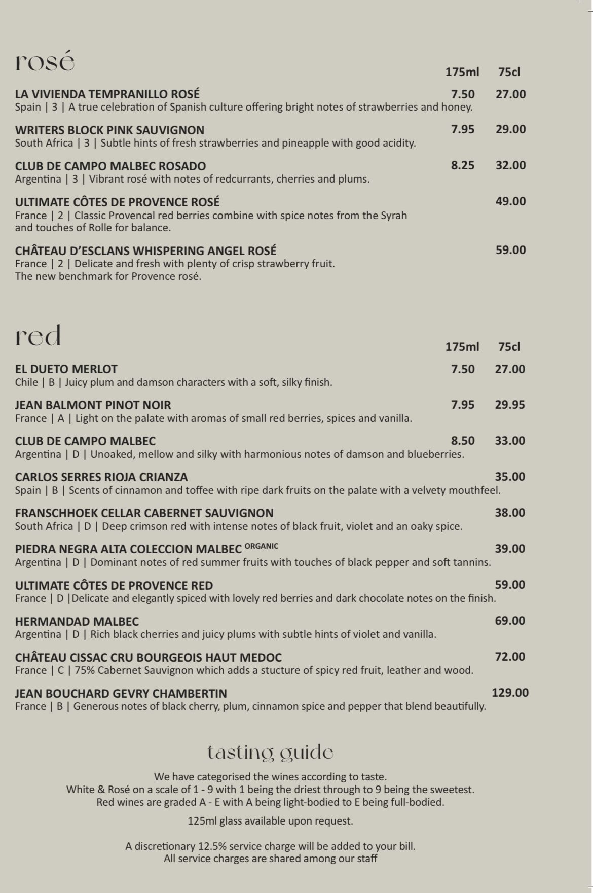 Asador Bar & Grill Wine Menu