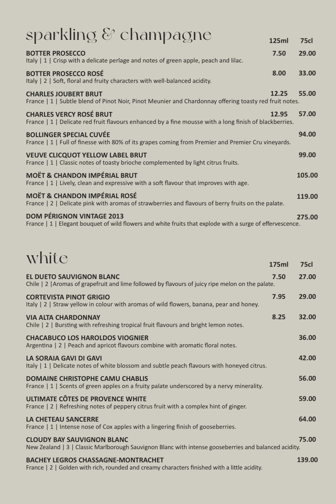 Asador Bar & Grill Wine Menu